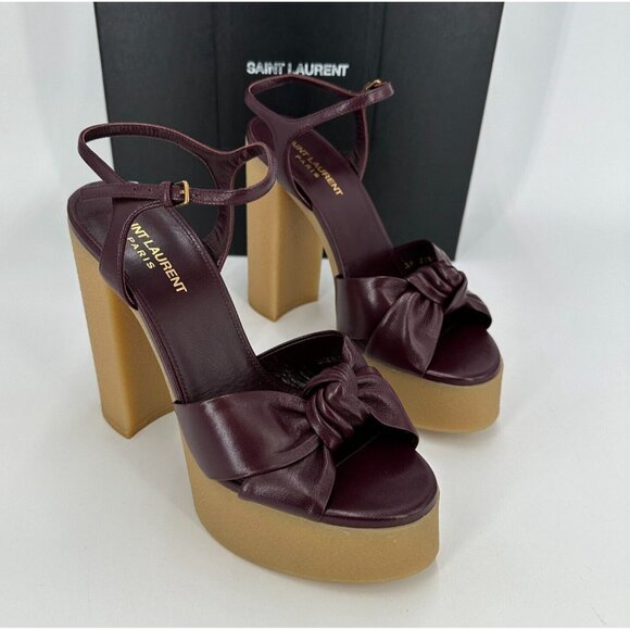 Saint Laurent Bianca Node High Heel Platform Sandals sz 38.5 EU 8.5 US Wine Red - Picture 6 of 16